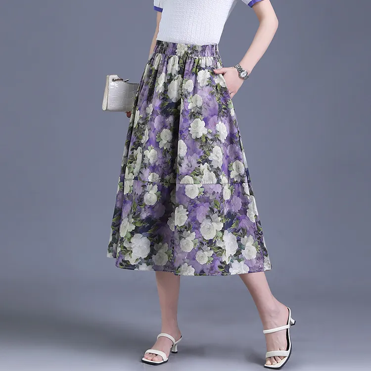 印花半身裙女夏季2025新款松紧高腰显瘦遮胯a字裙中长文艺花裙子