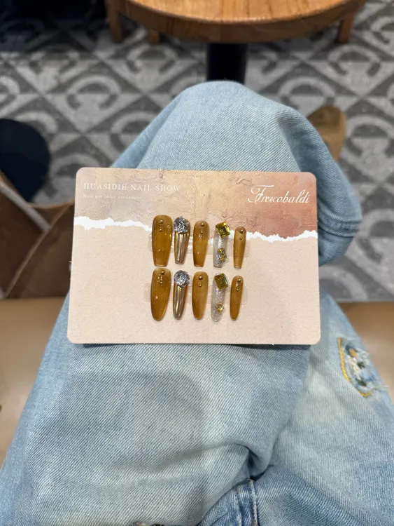 油画【招财】纯手工高级感御姐气质秋冬焦糖玛奇朵可拆卸美甲穿戴甲