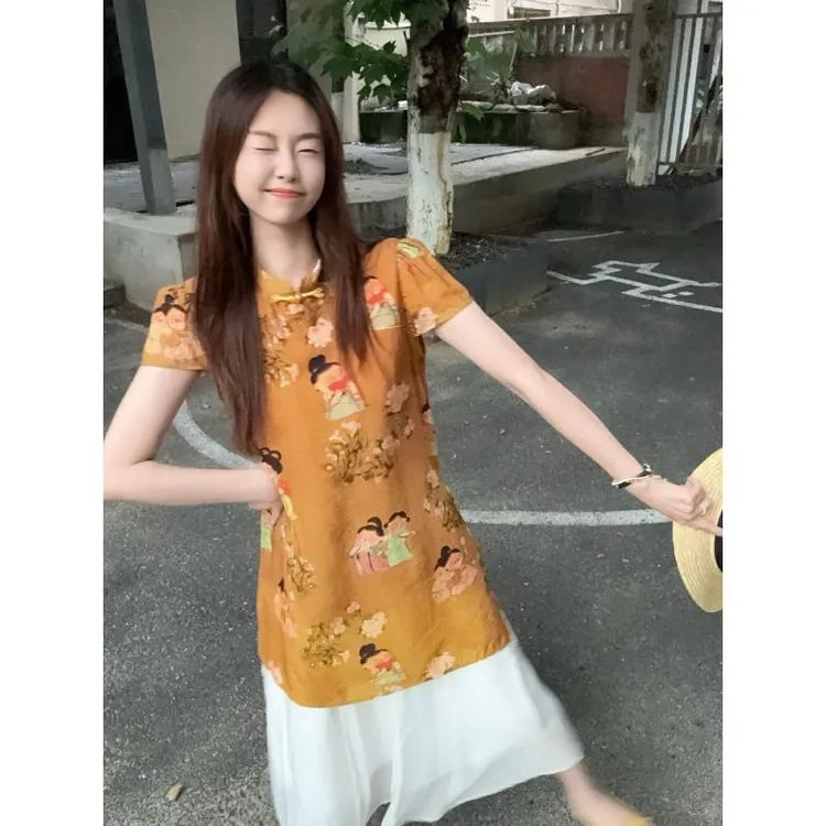 国风新中式女装2025新款夏季气质显瘦小唐人古风上衣半身裙子套装