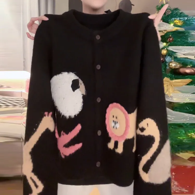 新款百搭休闲针织可爱女生复古毛衣LK2500899