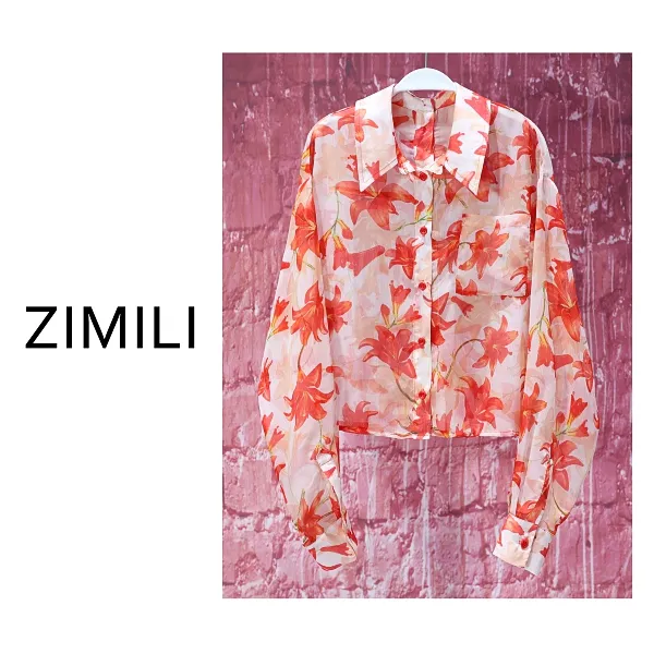 【亮哥女装】2025夏《花絮》轻薄透气玫瑰粉复古印花休闲衬衫8155