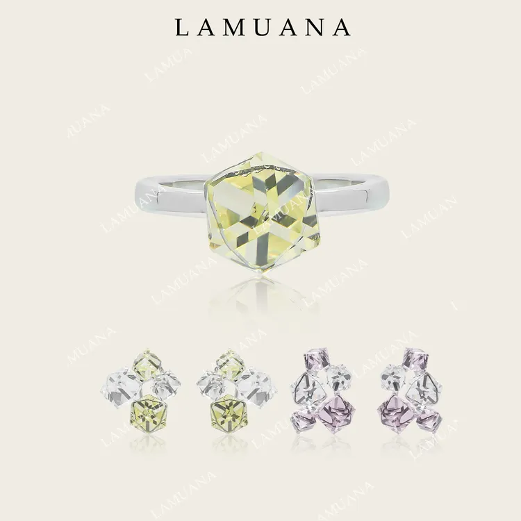 合金耳饰 LAMUANA魔法方块系列双色小众设计感时尚耳钉耳饰戒指
