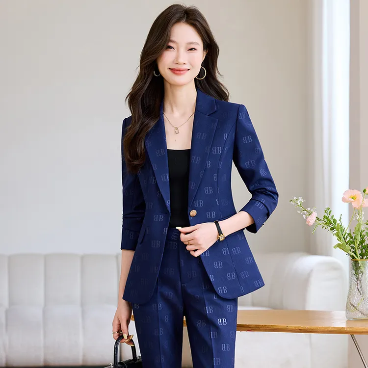 藏青色西装套装女职业时尚2025新款春秋高级感小个子休闲职业西装