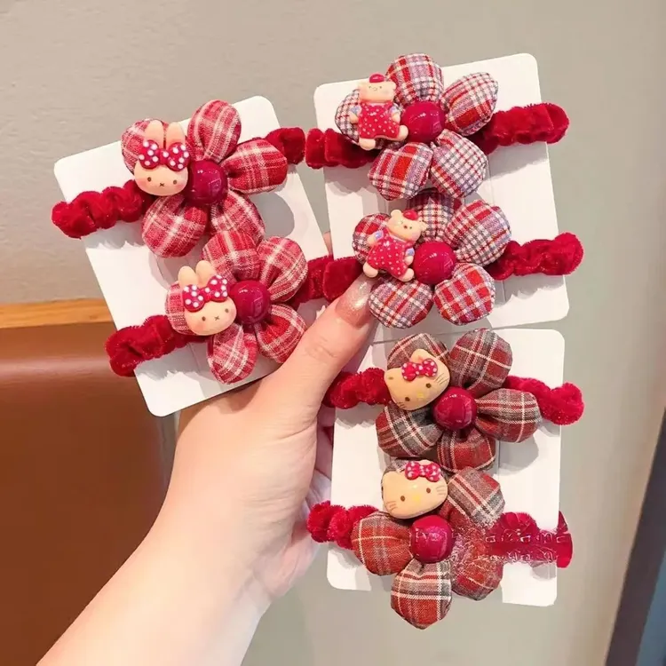 新款儿童发圈女童秋冬红色发绳头饰女孩高弹力不伤发新年皮筋发饰