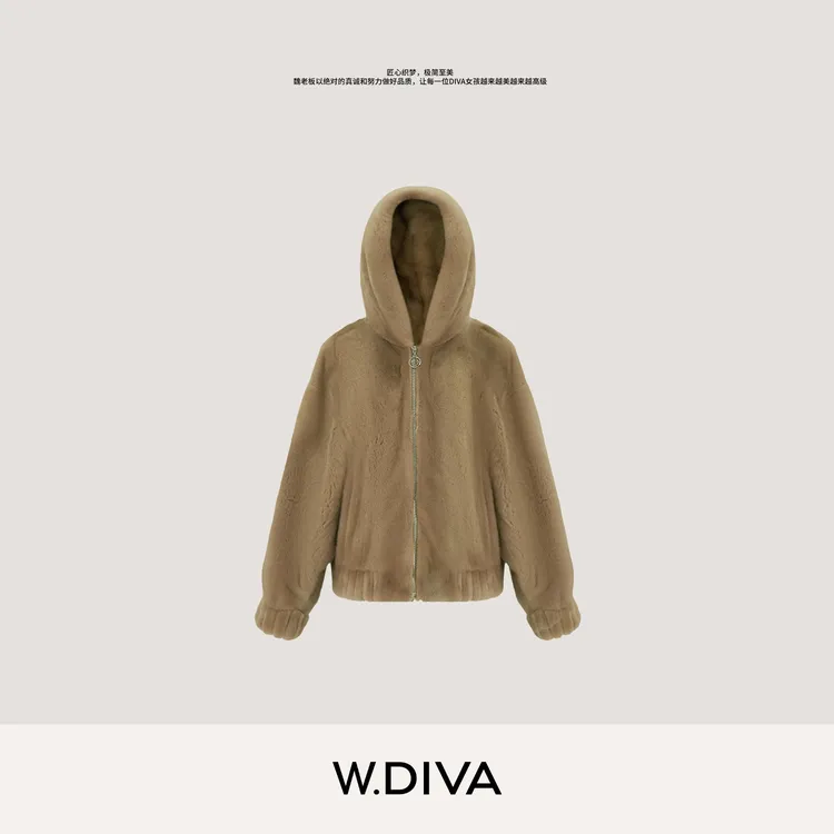 W.Diva【掌上明珠】丹麦进口水貂帕斯条水貂拉链连帽外套4CDM20060