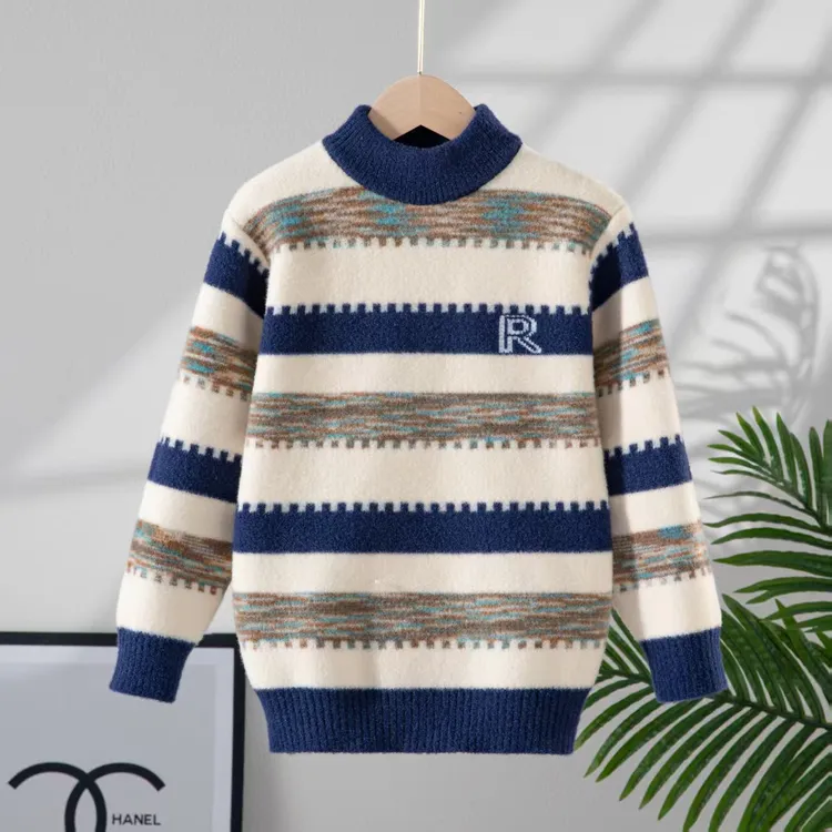 男童毛衣2025秋冬新款厚款条纹拼接针织衫毛衣韩版潮款