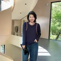 微胖女装【土豆泥质感T恤】秋季新款撞色领上衣打底高级感1088