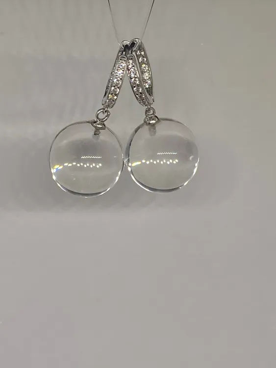 天然白水晶球形耳坠银镶嵌耳环百搭素款气质时尚