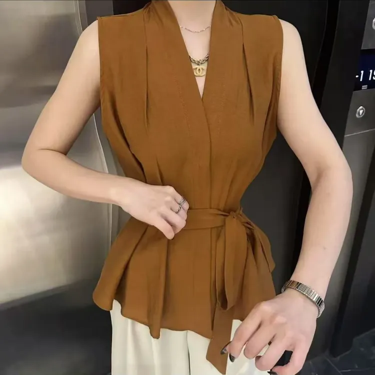 纯欲法式气质无袖背心女夏季新款修身显瘦高级感绑带外穿衬衫上衣