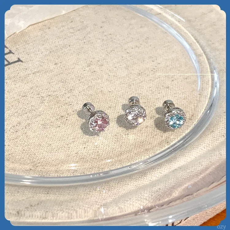 平底螺丝钛树脂耳钉耳饰摘免铜合金女闪 爆扣耳蜗耳骨钉钢拧钉