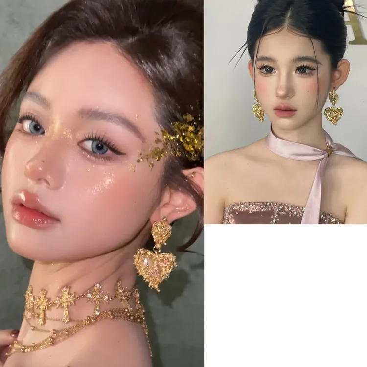 铜合金莫桑石耳饰 好柿｜624小众新娘复古宫廷金色千金风精致耳环