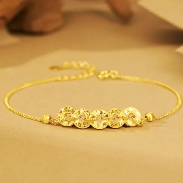 合金手链 碎冰冰钱多多手链百搭转运五帝钱手串手链气质轻奢