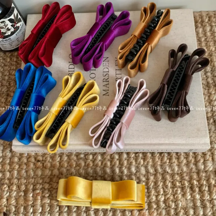 千金归来！高级感丝绒双层蝴蝶结香蕉夹显头圆半扎发丸子头发夹女商品图