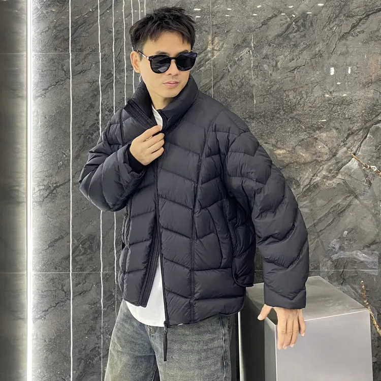 冬季立领蓬松感不规则下摆90白鸭绒宽松外套痞帅高级感保暖羽绒服