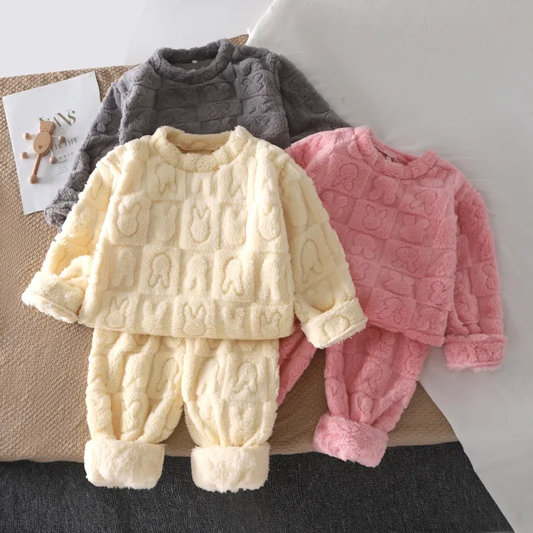 女童秋冬睡衣家居服珊瑚男童秋冬季睡衣法兰绒儿童保暖宝宝套装