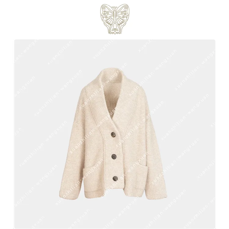 璇之恋·王璇白茶开衫 100%山羊绒王璇原创设计