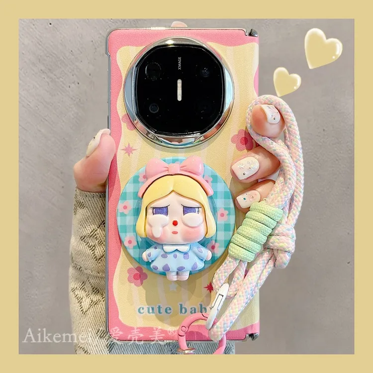 适用华为mateX6折叠屏手机壳MateX5典藏版皮质花朵哭娃X3磁吸支架