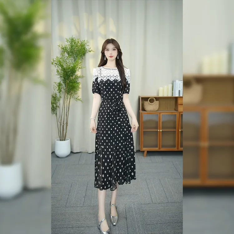 【月影女装】WT057夏季爆款碎花时尚显瘦气质洋气中长款连衣裙