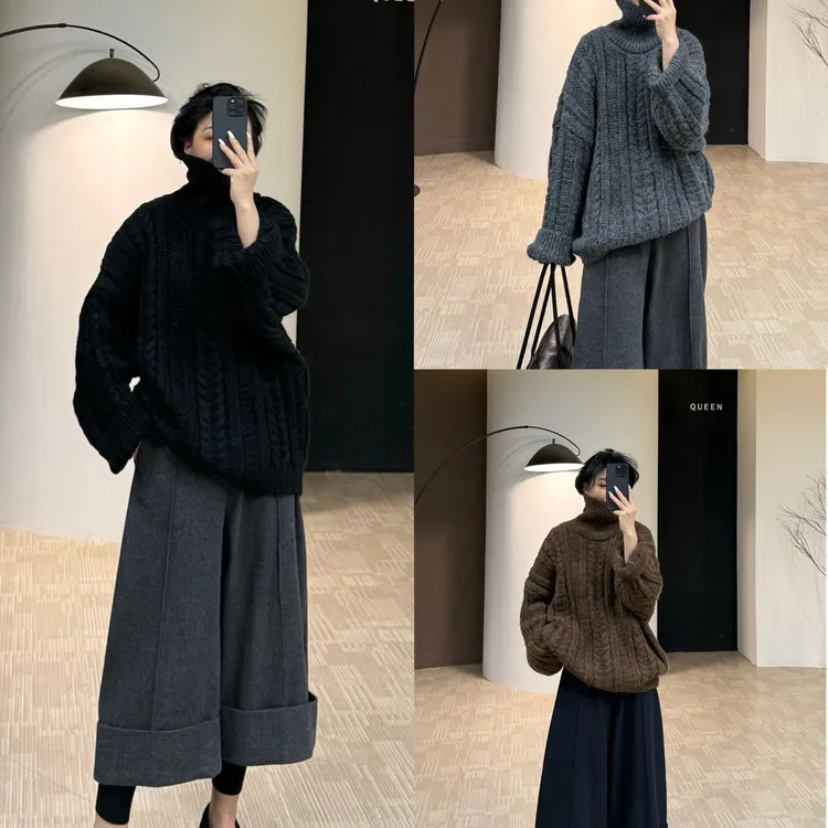 美丽定制极简气质老钱加厚高领大毛衣170斤以内