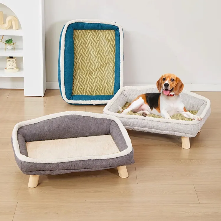 实木夏天狗窝小型犬四季通用猫咪沙发可拆洗中离地狗窝四季通用