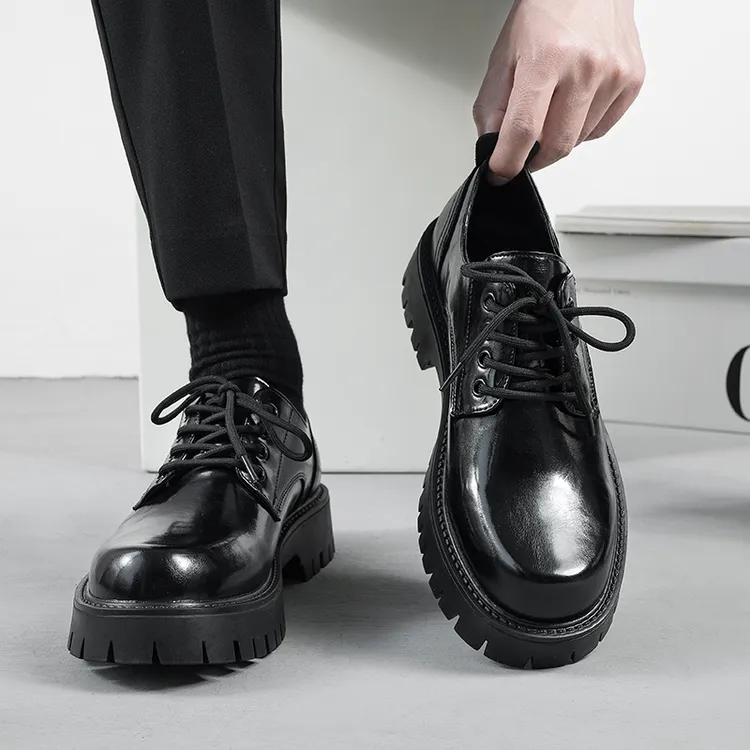 Cleanfit德比鞋百搭厚底增高黑色通勤男士英伦风正装商务休闲皮鞋