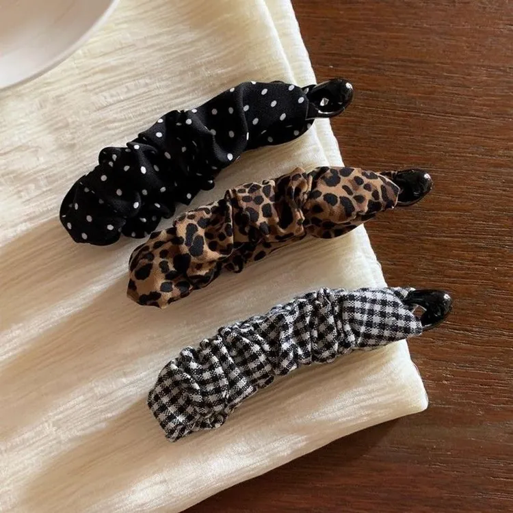 复古豹纹波点褶皱香蕉夹高级感马尾扭扭竖夹后脑勺显发量横夹发卡
