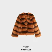 GUIDI GUDI【小熊猫】獭兔毛双拼皮草外套/黄加蓝