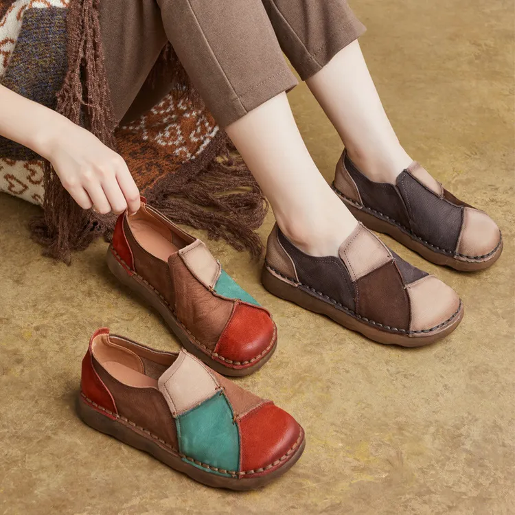2025秋季新款复古民族风拼色软底单鞋女时尚拼接气质乐福鞋