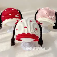 女宝宝秋冬季可爱辫子帽婴儿冬天加厚保暖针织毛线帽婴幼儿套头帽