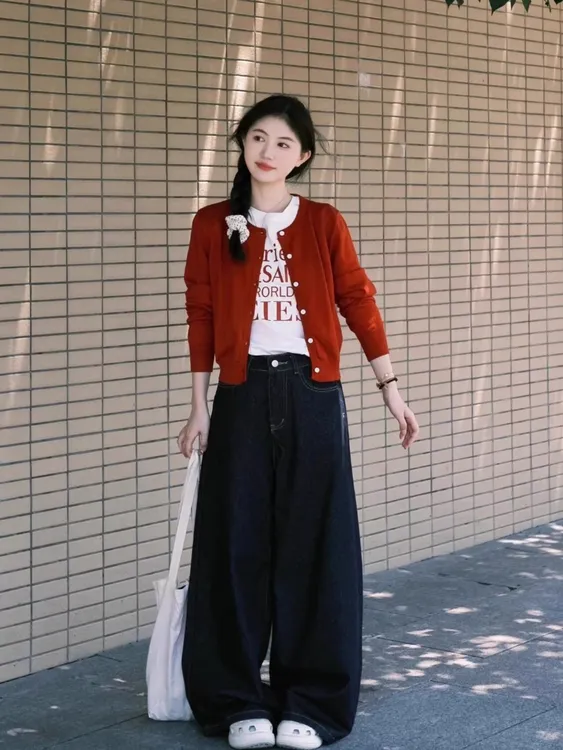 百搭复古时尚套装打底韩版短款休闲秋季直筒裤子卫衣宽松上衣