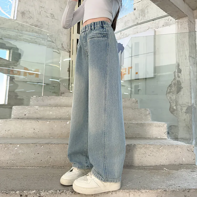 儿童秋装2025年新款大女童装宽松裤子春秋款牛仔裤秋季阔腿直筒裤