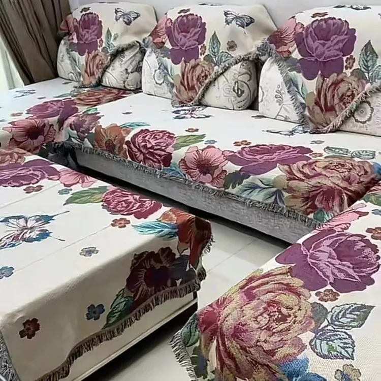 三人座【90*240】±5cm蝴蝶四季轻奢流苏沙发毯靠背巾坐垫沙发盖