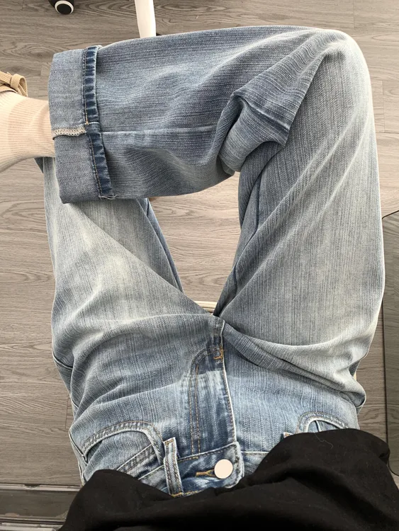 微胖mm肌理感新款复古水洗牛仔裤女春季新款百搭显瘦拖地直筒裤子