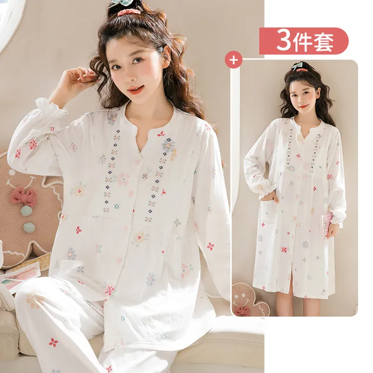 达人专属家时光月子服秋冬纯棉100%全棉孕妇睡衣10-12产妇哺乳待产裙5552