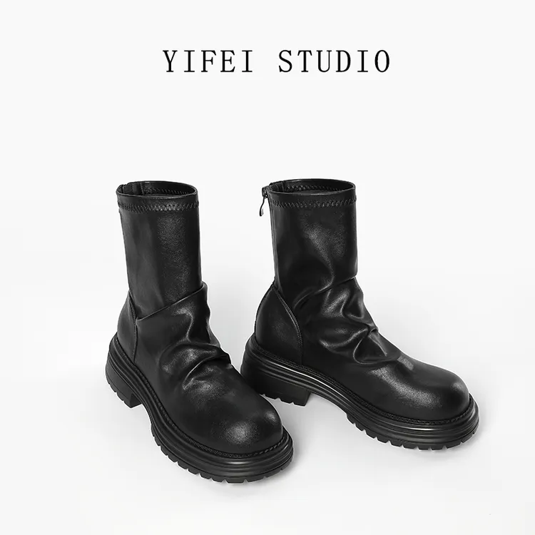 【明星同款系列】短靴褶皱弹力瘦瘦靴马丁靴女靴子女款爆款2025新款