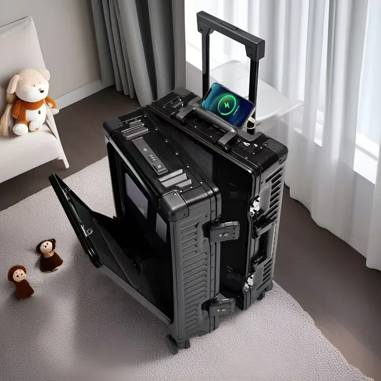 出口日本漫旅者铝镁合金行李箱前开盖登机20寸多功能旅行箱商务箱