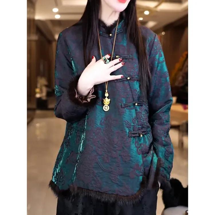 中式复古轻奢盘扣夹棉上衣2025冬季新款洋气时尚宽松百搭保暖衬衫