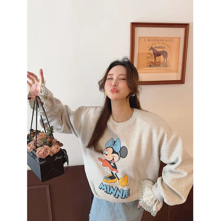 智英欧尼 米奇卫衣【卡通印花加绒长袖冬季新款时尚洋气百搭女装】