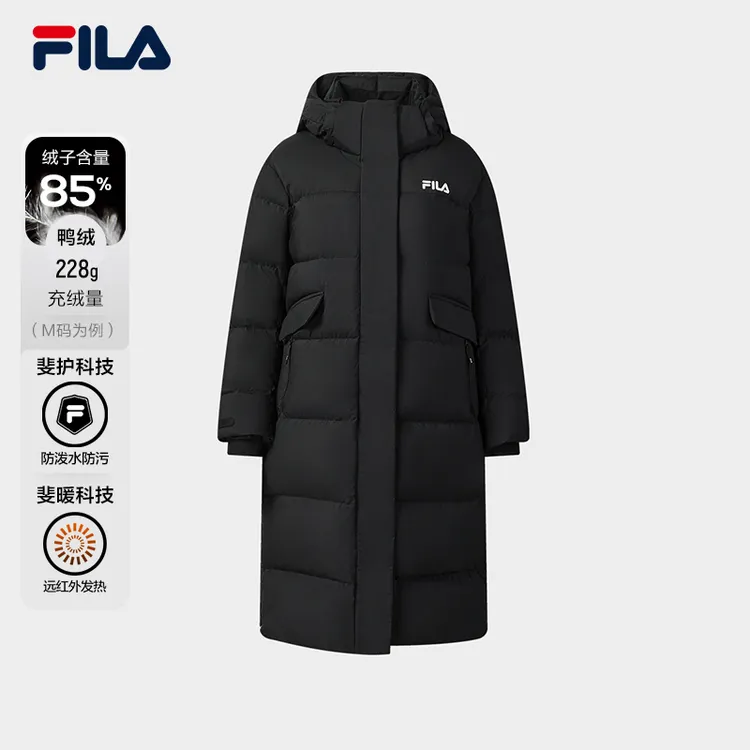 FILA/斐乐女士冬季新款【休闲百搭保暖】连帽长款羽绒服F11W549905F