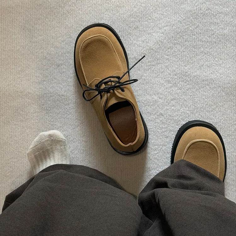 增高大头鞋男厚底德训鞋秋冬季加绒休闲皮鞋女通勤cleanfit德比鞋