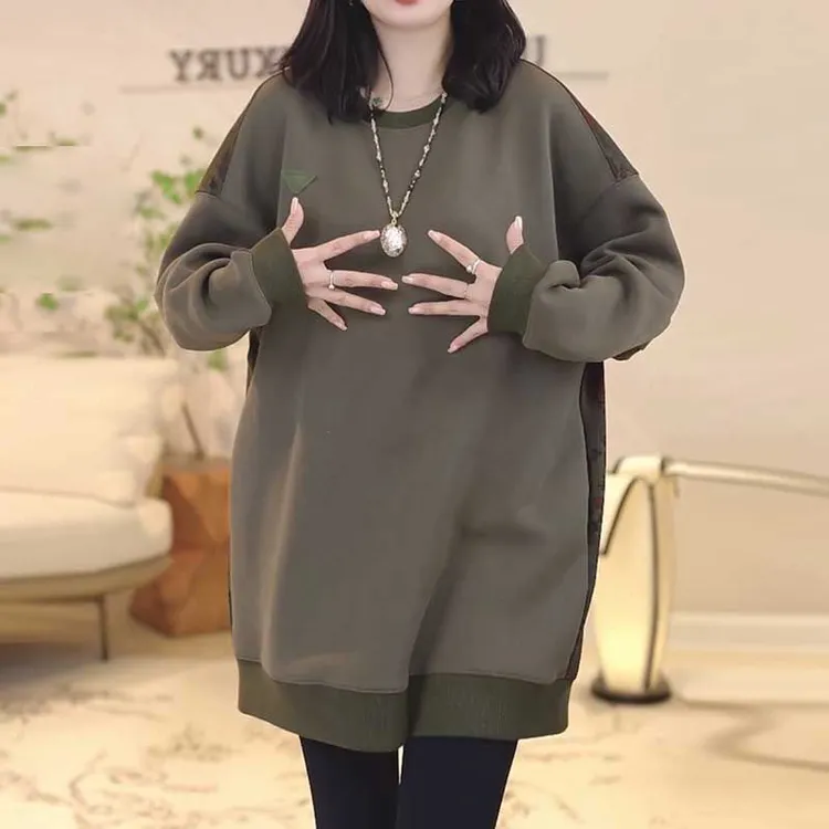 慵懒风时尚中长款卫衣女春秋季2025新款宽松显瘦洋气休闲宽松上衣