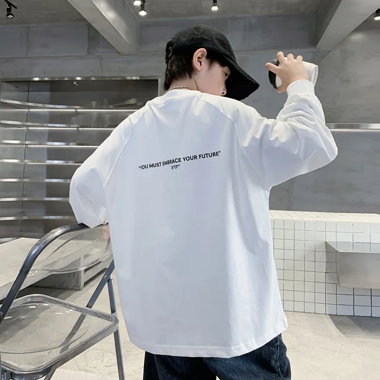 大码男童纯棉秋季T恤卫衣5-15岁中大童帅气薄款打底衫儿童上衣潮t