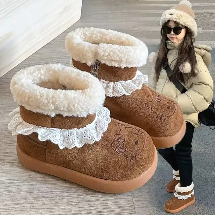女童雪地靴加绒加厚保暖卡通棉靴2025新款冬季女孩公主短靴儿童靴