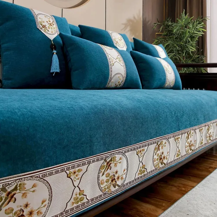 新中式沙发垫四季通用防滑皮沙发高精密提花沙发套罩