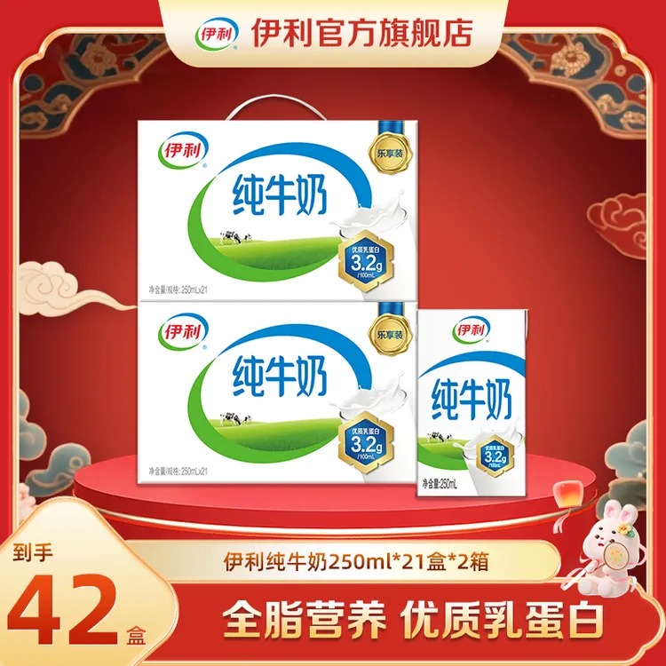 （6月）伊利 2箱纯牛奶250ml*21盒 营养早餐DR
