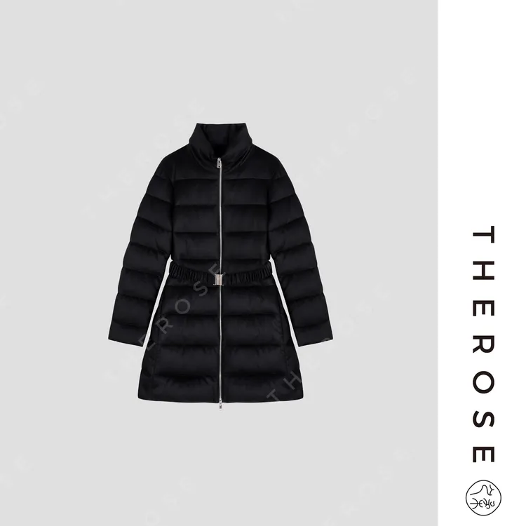 之柔【黑色曼陀罗】秋冬时尚气质保暖羽绒服休闲白鹅绒收腰长袖外套