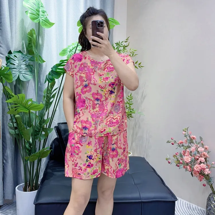 夏季大码短袖短裤套装女士两件套