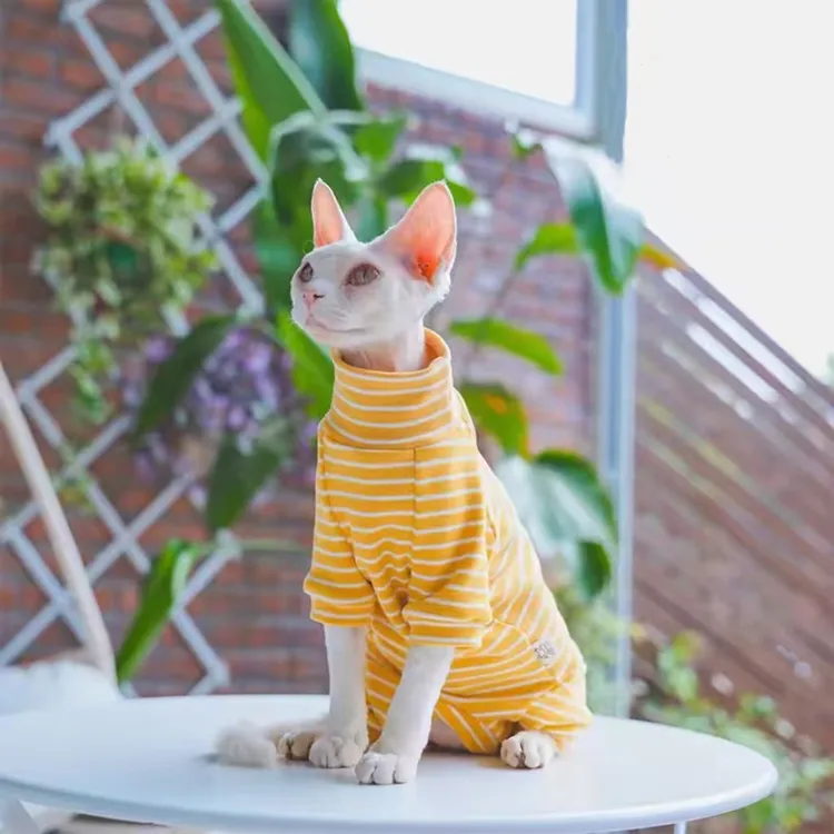 宠物衣服春夏新款护肚子条纹四脚衣斯芬克斯狗狗同款猫咪衣服