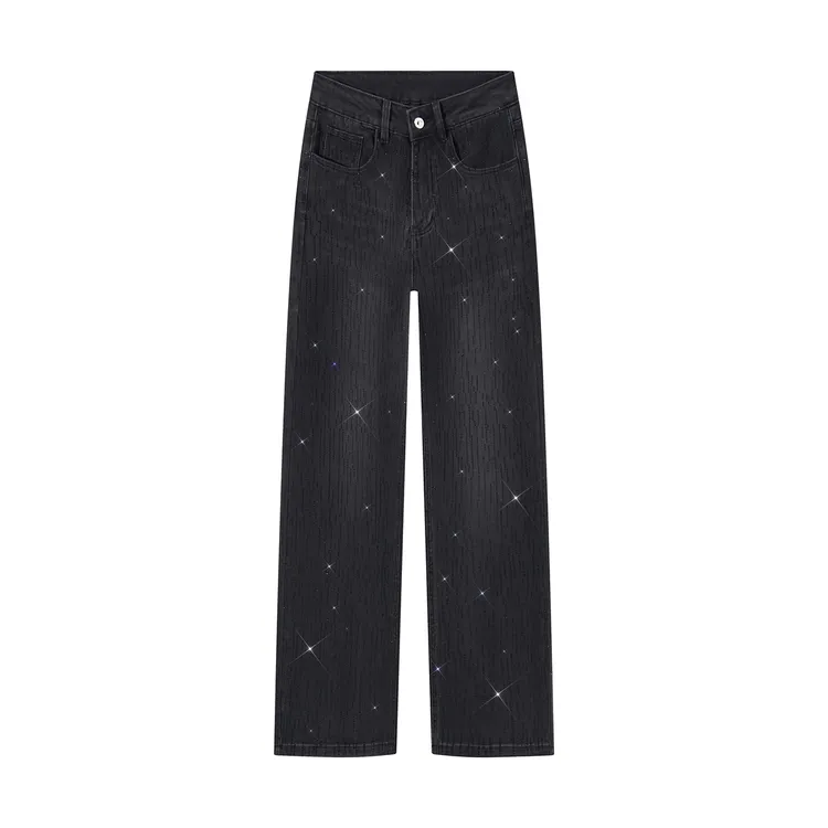 【暗夜流星】巴黎爆闪裤黑灰色显瘦高级百搭弹力舒适直筒牛仔长裤女