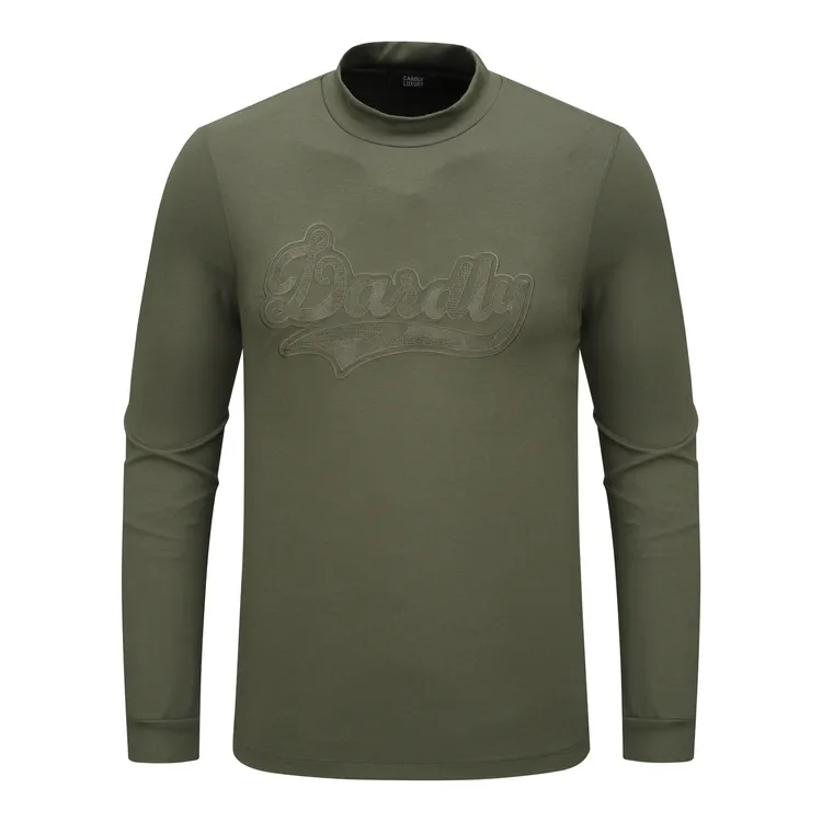 H1306【轻奢】男式春秋冬长袖T恤 半高领套头休闲商务上衣 绿色